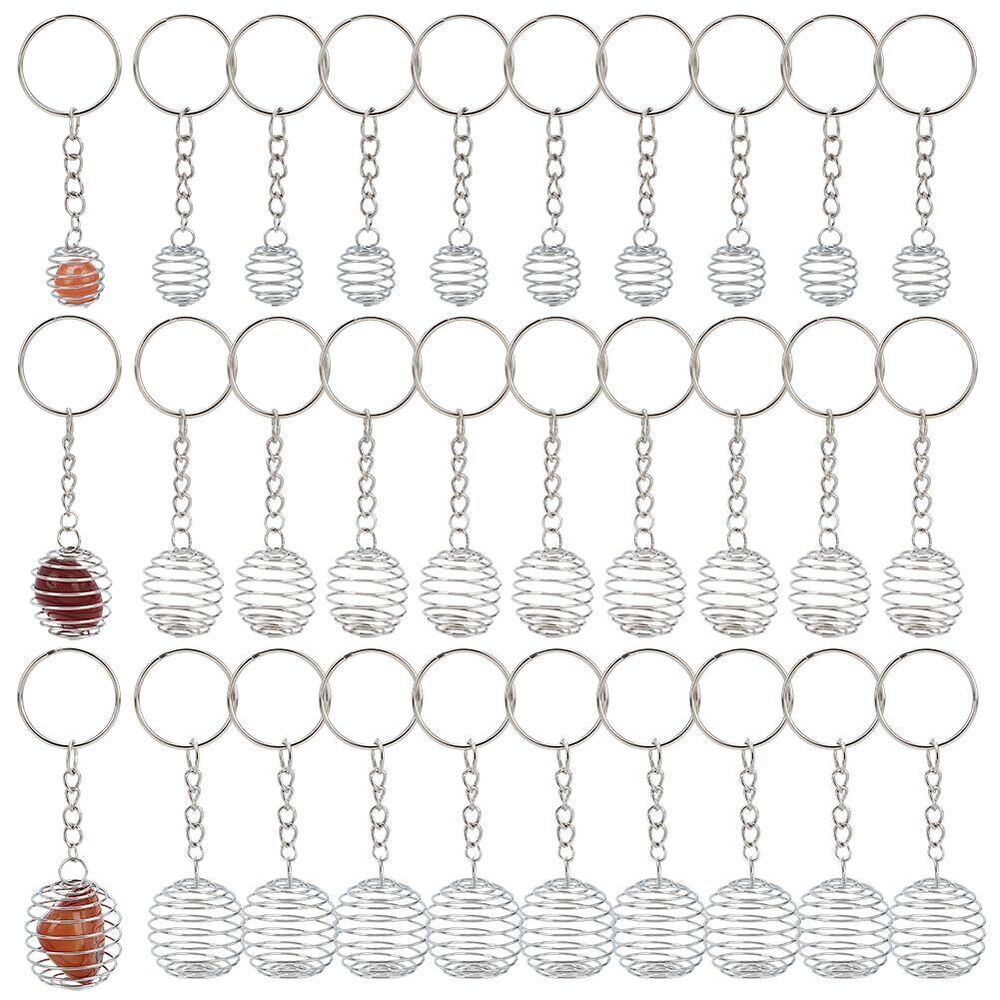 1493 3 Sizes 30 Pcs Empty Spiral Bead Cages Pendant with Keychain, Crystal